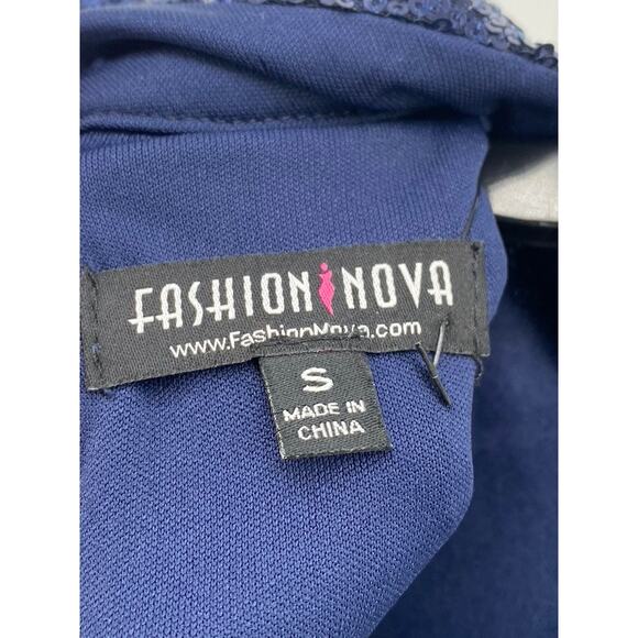 FASHION NOVA Women's Navy-Gold Ombre Sequin Dimmed With Smoke Mini Dress SZ S - Picture 9 of 11